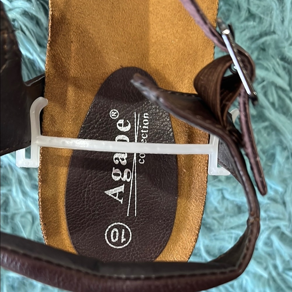 Brown Wedge Sandals with Adjustable Straps - Picture 7 of 9
